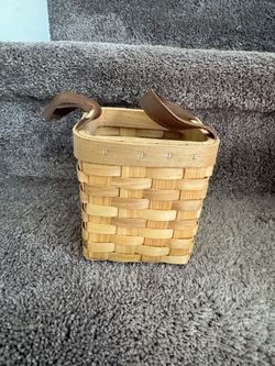 Woven Wood Basket with Leather Handles