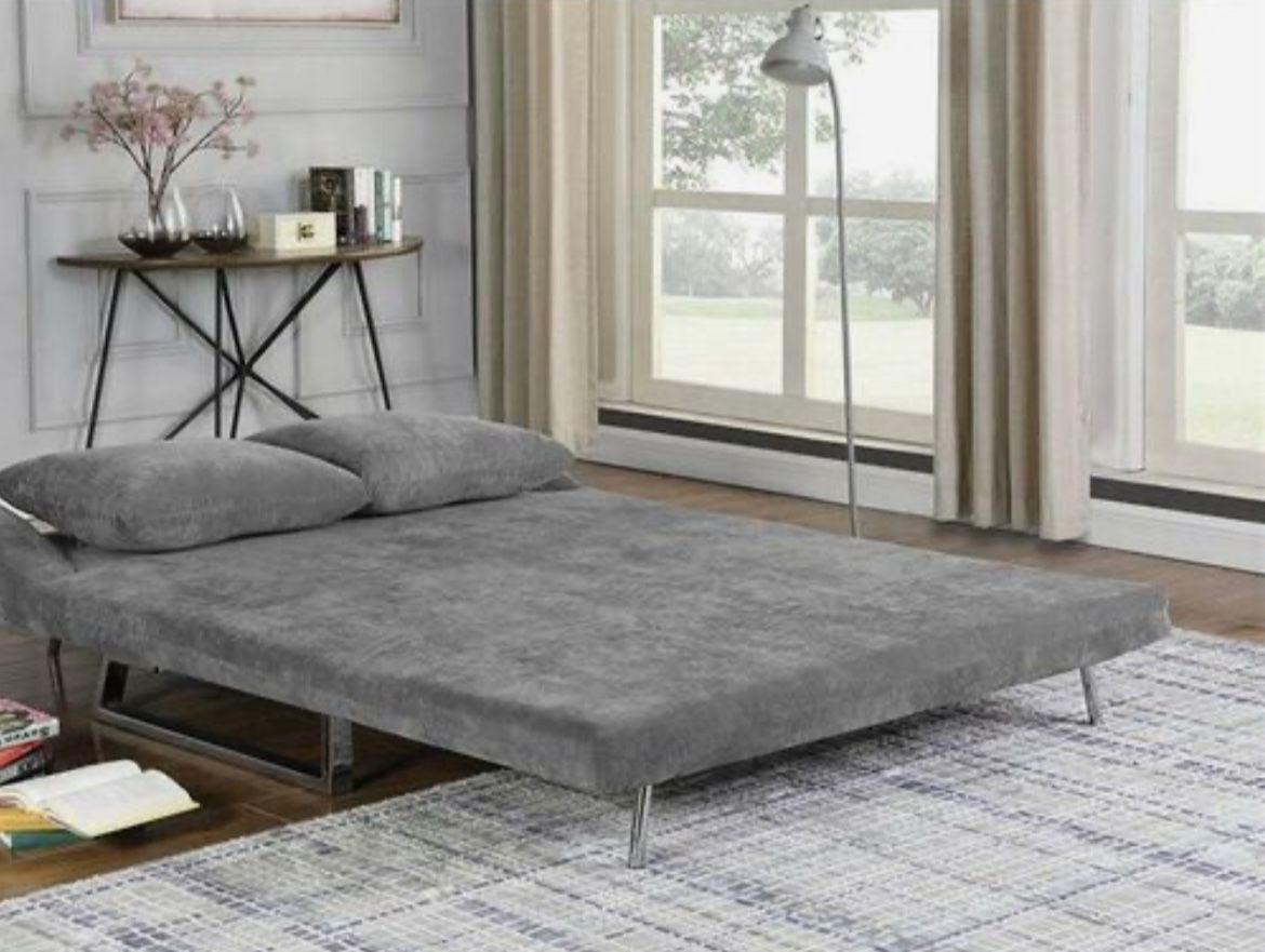 Velvet Sleeper Sofa (Grey + Chrome)