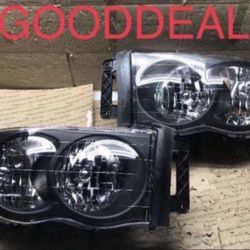 NEW IN BOX 02-2005 Dodge Ram 1500/2500/3500 BLACK Or Chrome Halogen Headlight Head Light Pair Set