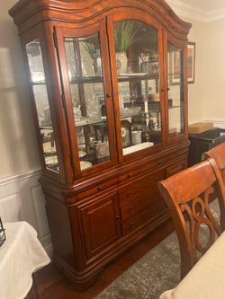 Dining room cabinet and table 6 chairs