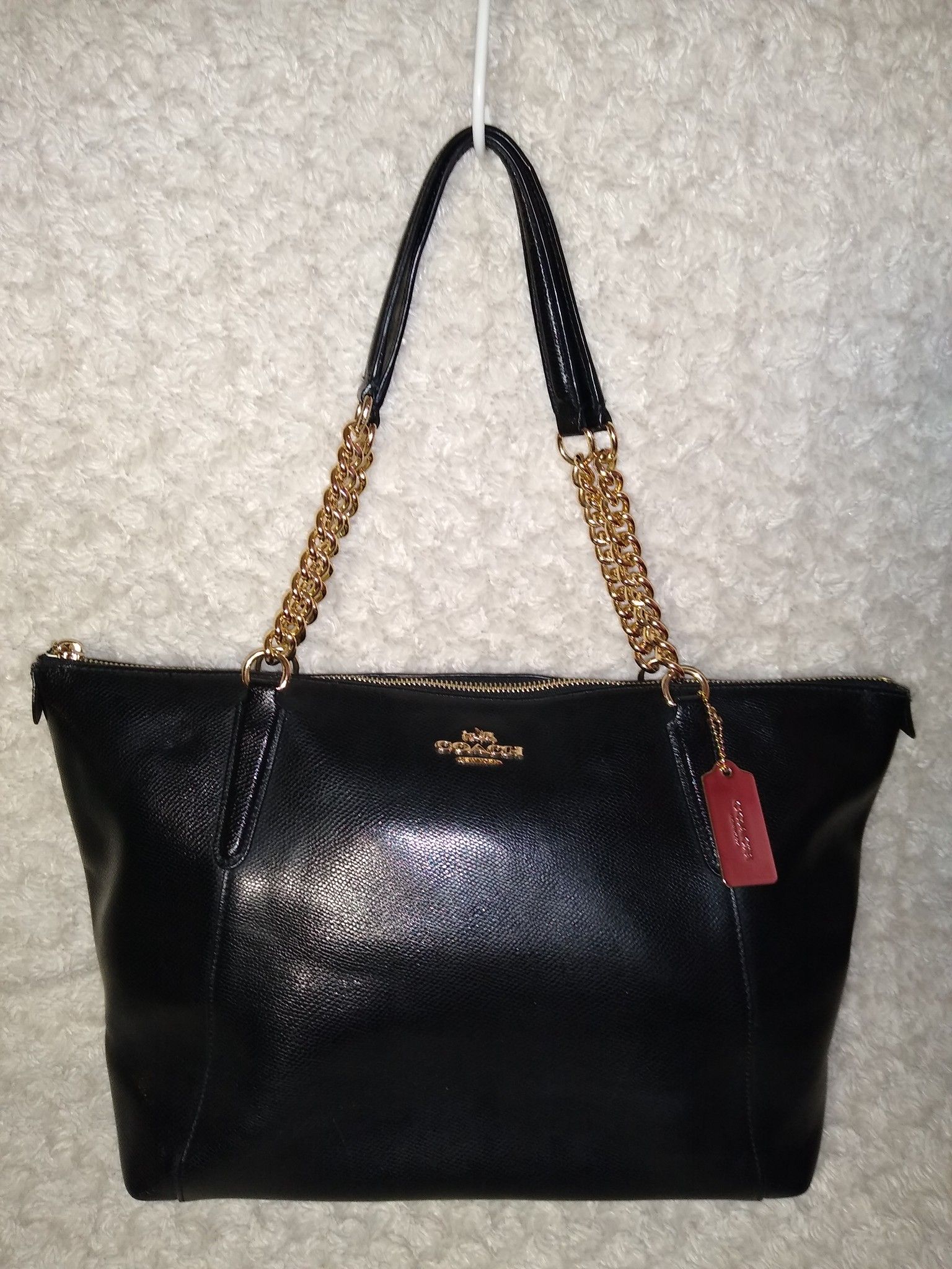 Coach Ava Chain Strap Pebbled Leather Tote Bag