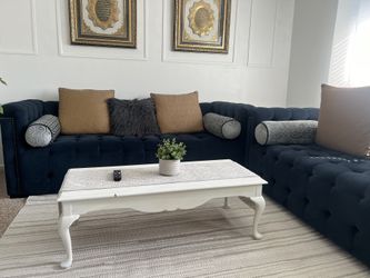 Elegant Navy Blue Velvet Sofa Set - Like New
