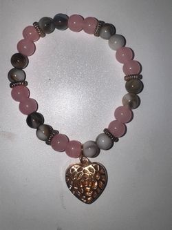 Beaded Stretch Bracelet with Heart Charm