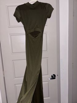 Olive Green Maxi Dress with Cutout and short stretch dress. Cute fitted print dress
