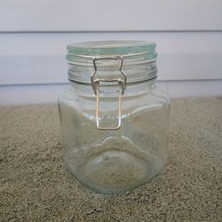 Hinged Lid Clamp Airtight Sealed Jar Food Storage Canister Glass 32 OZ 