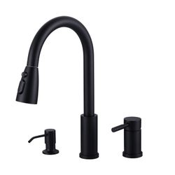 3-Hole Pull Down Kitchen Faucet With Soap Dispenser And Unique Individual Handle