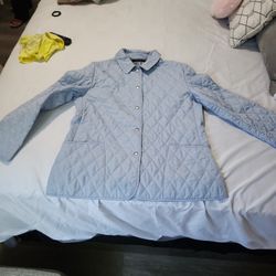 Women's Burberry London Quilted Light Blue Jacket Coat Size M