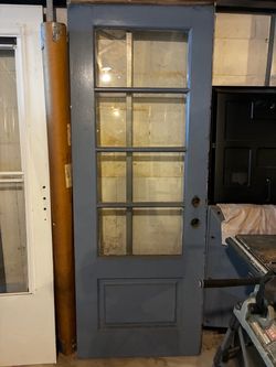 Gray Wood Door with Glass Panels