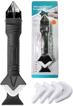 2 Pack,3 in 1 Silicone Caulking Tools, Glass Glue Angle Scraper, Stainless Steelhead Caulk Remover and Sealant Scraper, for Kitchen Bathroom Window an