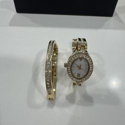 Boscovs Watch And Bracelet Faux Gold And Diamonds 