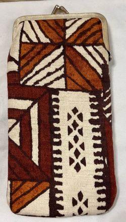 Vintage Mid-Century Tapa / Mudcloth Print Kiss-Lock Eyeglass Case Clutch