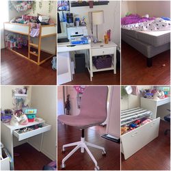 IKEA LYNGOR Mattress Base Bed And Mattress Twin , 2 MIKE desk , SMASTAD Toy Chest KURA bed Bunk Bed 