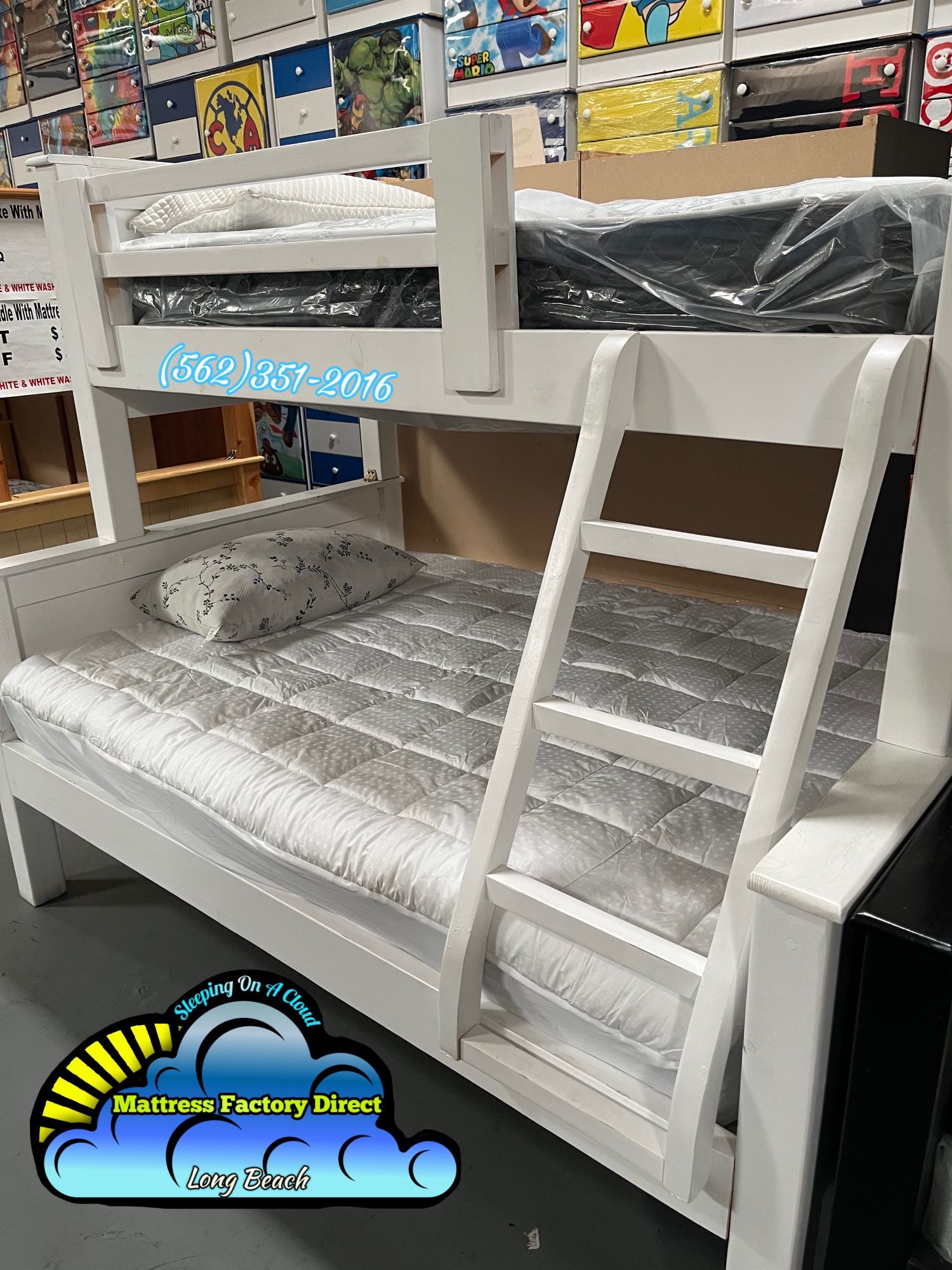 Twin Full White Bunk Bed With Mattresses Included New 