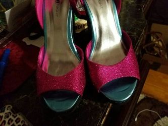 Glittery pink n black wedge heels size 7.5new