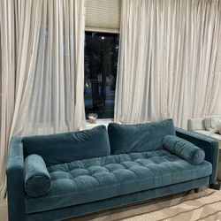 7.5 Foot Blue Velvet Couch by Article (usually $1600)
