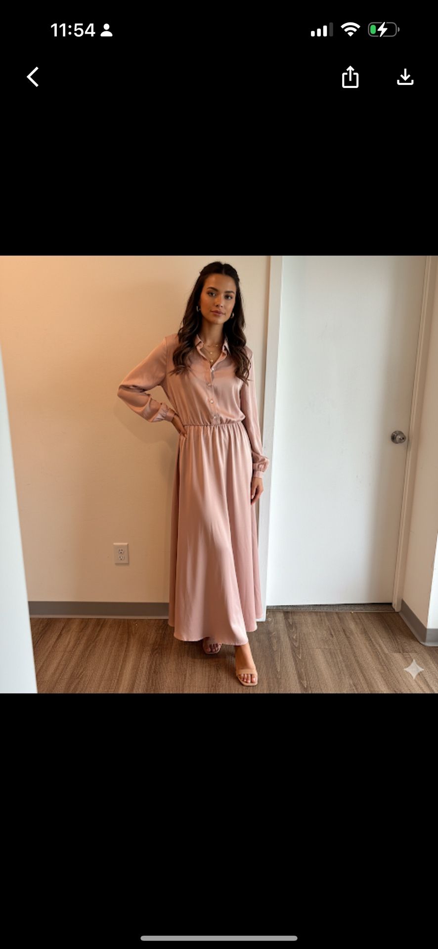 Tan And Light Pink Silke Long Sleeve Dress