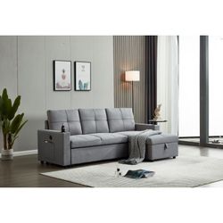 Gray Sofa Bed Couch 🛋️ Brand New USB port ✅  Pull out bed ✅  Reversible L✅  Cup holders ✅  Storage underneath ✅  Side pocket ✅ Free Local Drop Off ‼️