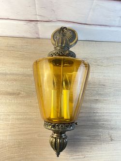 MCM Gold Tone Amber Glass Light Fixture