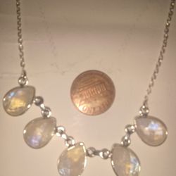Rainbow Moonstone Silver Necklace 