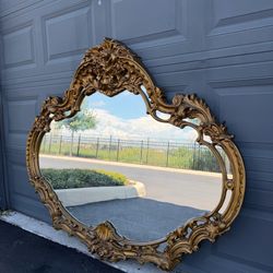 Vintage French Rococo Style Floral Flourish Gold Mirror