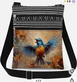 Bird Print Crossbody Bag with Tribal Stripe