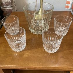 Vintage Princess House Ice Bucket And 4 Glasses 