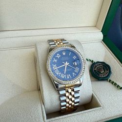 Rolex DateJust 36mm 16233 custom Diamond Black Roman dial & Diamond bezel two tone jubilee bracelet