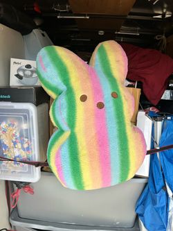 Jumbo Peeps XL Plush Rainbow Striped Stuffed Easter Bunny 38 Inch