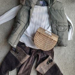 Brown Muk Luks, White Lucky Brand, Free People, Green Steve & Barry's Outfit