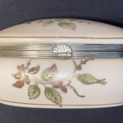 Vintage Ardalt Linwile Hand Painted Hinged Oval Trinket Box Flowers Butterfly