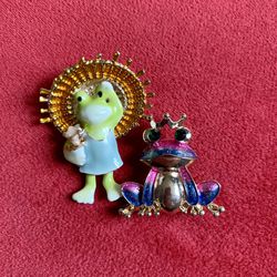 Two Cute Frog Pins Brooches 