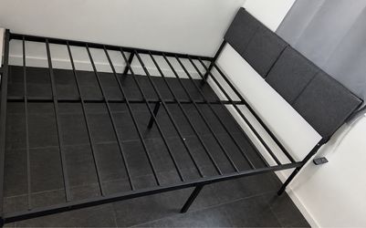 Queen Bed Frame with Upholstered Headboard Metal Platform Bed