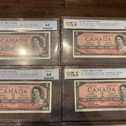 8x PCGS Graded Banknotes Lot – Canada $2 Devil’s Face & US $1 Gem UNC PPQ Notes