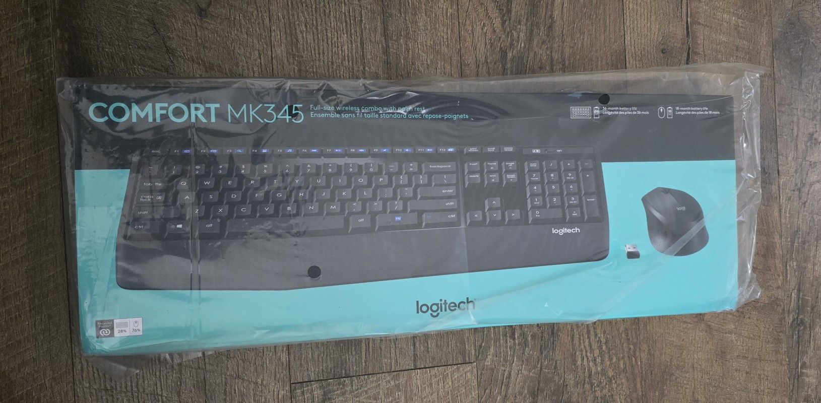 Logitech MK345 Wireless Keyboard and Mouse Combo with Palm Rest, 2.4 GHz USB Receiver, Compatible with PC, Laptop, Black