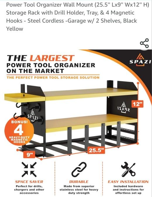 Yellow Power Tool Organizer Wall Mount