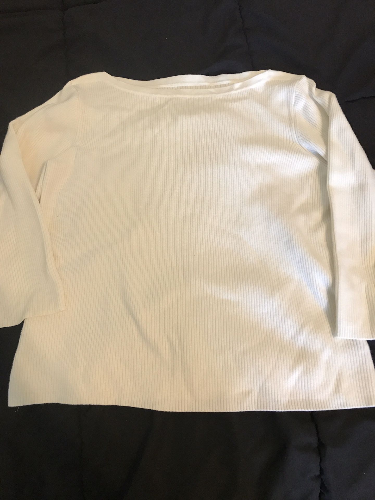 Worthington petite large ribbed 3/4 sleeve sweater white