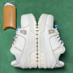 Calfskin Monogram Denim Mens LV Trainer Sneakers