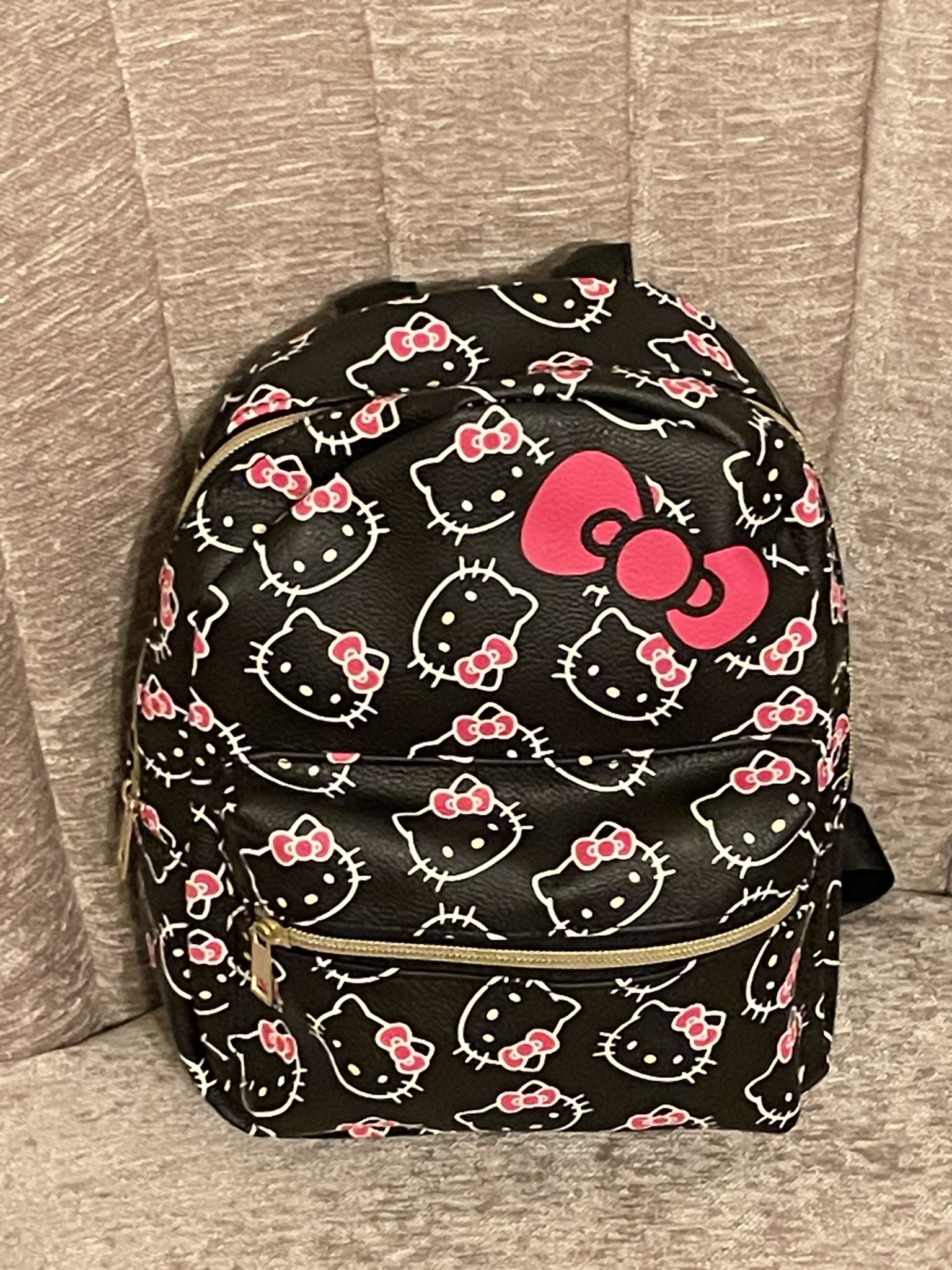 Hello Kitty Black Leather Mini Backpack With Pink Bow