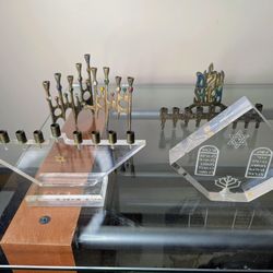 Vintage & Modern Judaica Collection – Menorah Set (Multiple Pieces)