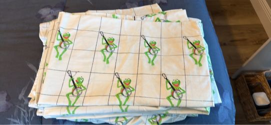 Vintage 1980 Martex Kermit the Frog Twin Sheet Set COMPLETE w/ 2 Pillowcases Banjo