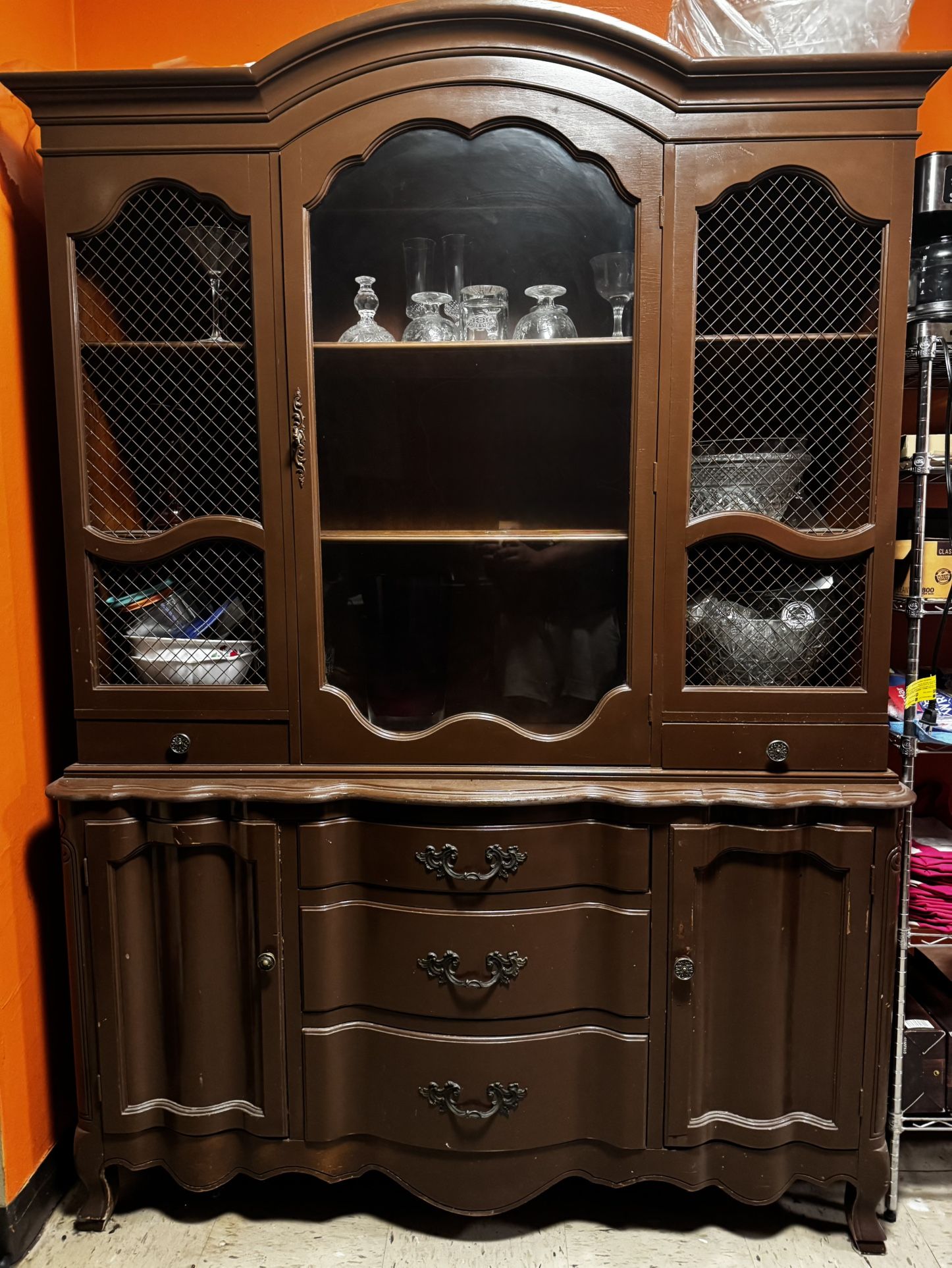 Charming Vintage China Cabinet / Hutch – Solid Wood, Great Storage!