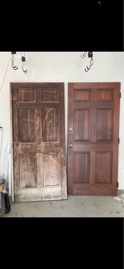 PAIR of 6-Panel Solid Wood Entry Doors 36”Wide - Exterior On Both Needs Refinishing 🔻 Front Door