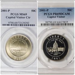 2001 P Commemorative Capitol Visitor Ctr. Half Dollar PCGS MS-69 & PR-69DCAM