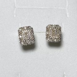 .925 Sterling Silver .10ctw Natural White Diamond Emerald Shape Earrings