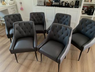 Dining Chairs Set of 6,  Faux Leather with Back Pull Rod. Black