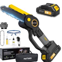 6 Inch Mini Battery Chainsaw GB-CS001 with 21V Rechargeable Battery Cordless Handheld Chainsaw for Tree Trimming and Wood Cutting,