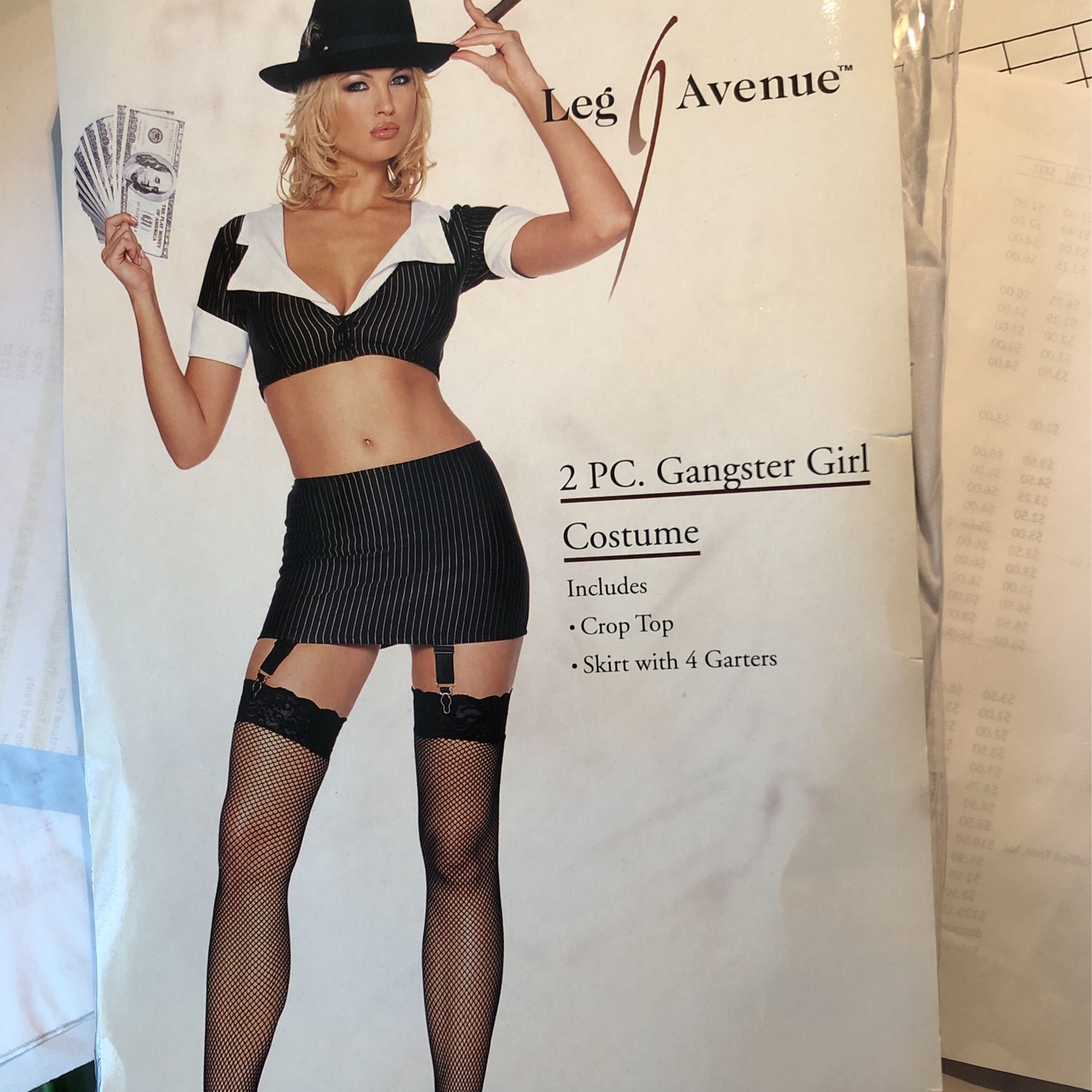 Leg Avenue #8894 Black 2pc Gangster Girl Costume Includes Crop Top & Skirt w/4 Garters S/M $20 