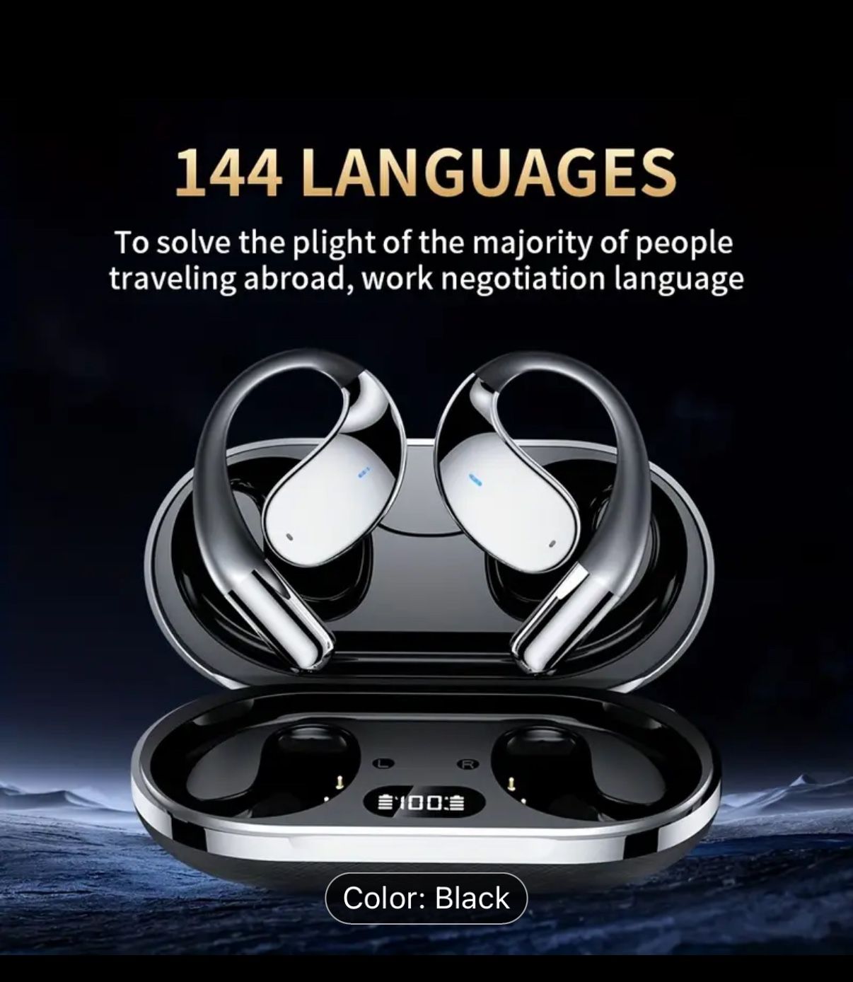 Menzluio Ai Translation Headset - Wireless, Bone Conducting, Real-time Translation in 144 Languages | 6 Mics Noise Cancellation, Touch Control, Deep B