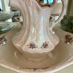 Ceramic Floral Water Pitcher and  Bowl Bathroom Or Kitchen Set