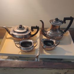 Sheffield Silver Plate Coffee Tea Service 8000 Art Nouveau Deco Transition